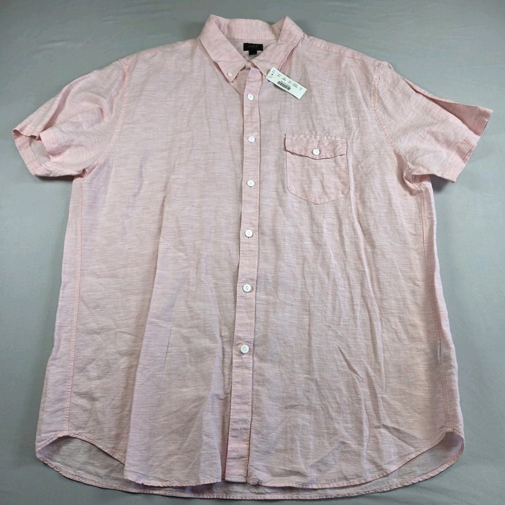 NWT J.Crew Baird McNutt Irish Linen Shirt Mens XL Red Stripe Short Sleeve